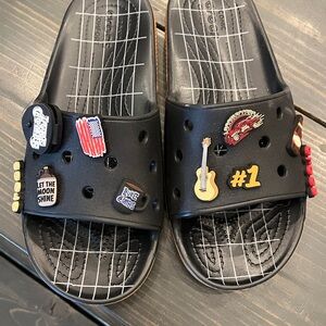 CROCS Black Slide Sandals with Colorful Charms